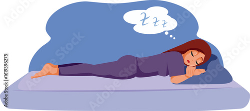 Tired Woman Sleeping Vector Exhaustion Concept Illustration. Person falling asleep at home being too tired and exhausted 
