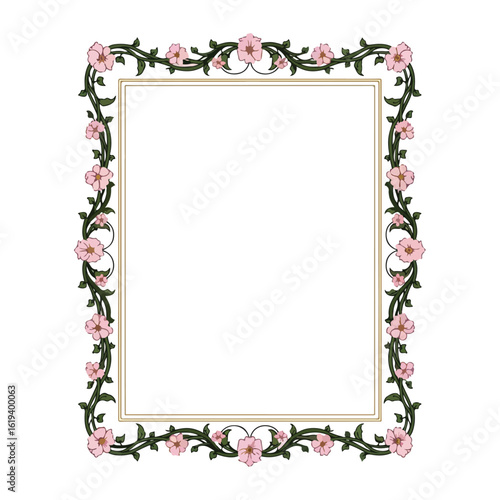 Floral Square Frame with Pink and Green Blossoms