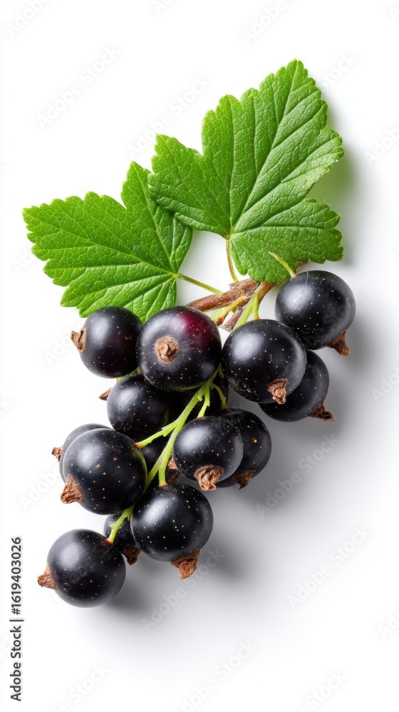 Fresh black currant berries isolated on white background, perfect for healthy food ads Fresh black currant berries isolated on white background, perfect for healthy food ads