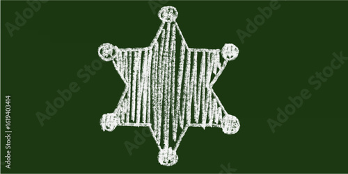 Chalk hand-drawn police serif star badge icon on green chalkboard. Classic law enforcement symbol for honor, authority, justice, and protection in sketch doodle style.