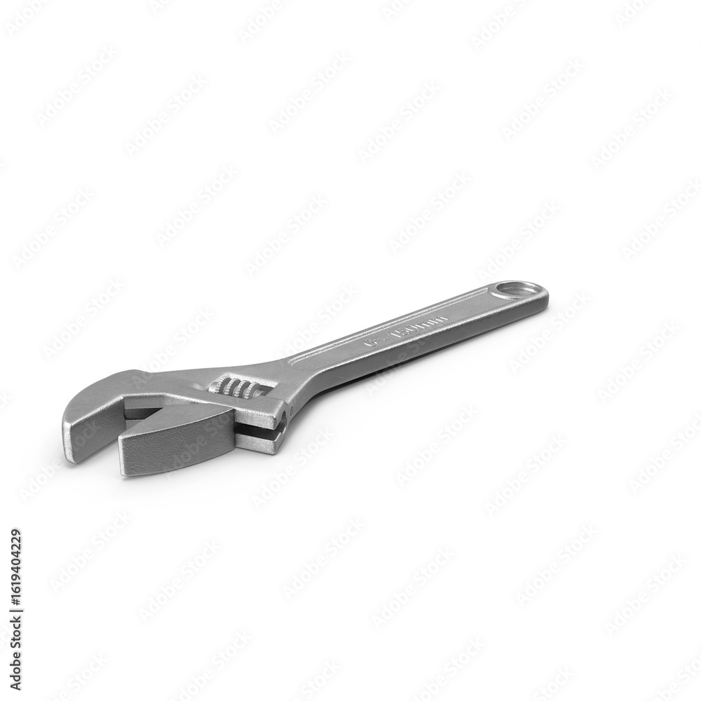 Obraz premium Angled adjustable metal wrench isolated on transparent background