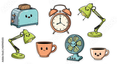 Funny cartoon clock set showing time to school in colorful vector illustration