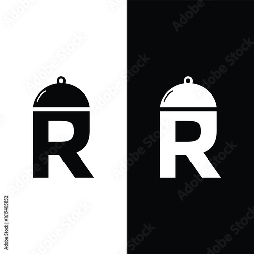 Initial Letter R with pan lid for Restaurant logo design.