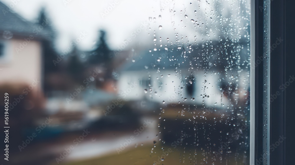 Obraz premium Rainy day view through a window.