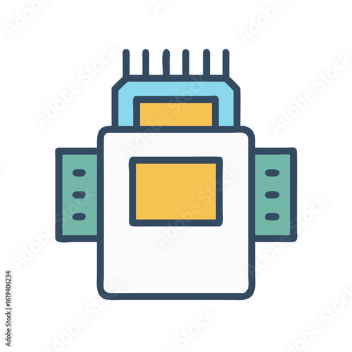 Stylized computer server unit icon in flat design style