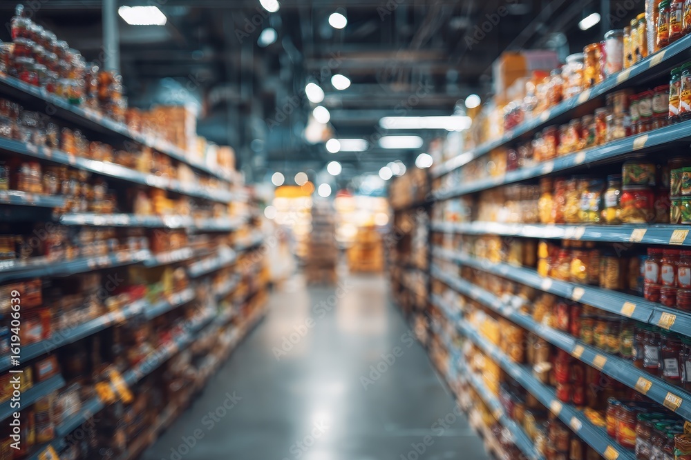 Fototapeta premium Grocery aisle blurred view