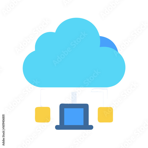 Cloud computing network connecting server to laptop and nodes