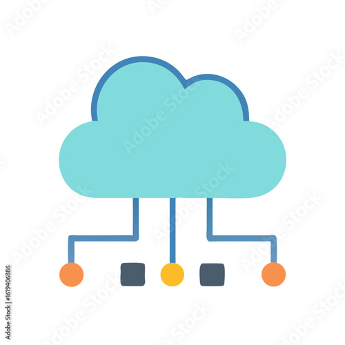 Cloud computing network connection diagram simple isolated vector icon