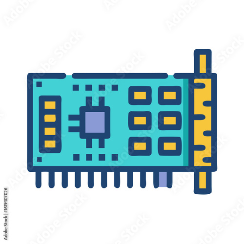 Vibrant flat illustration of a graphic card component