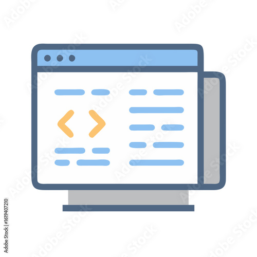 Coding interface icon on white screen with blue elements