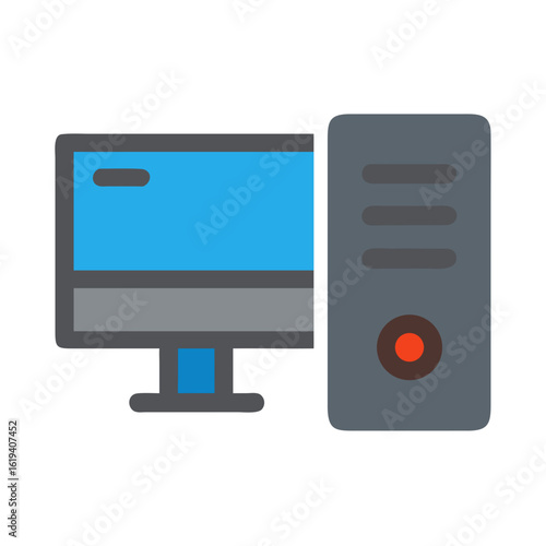 Flat design illustration of desktop computer on black background