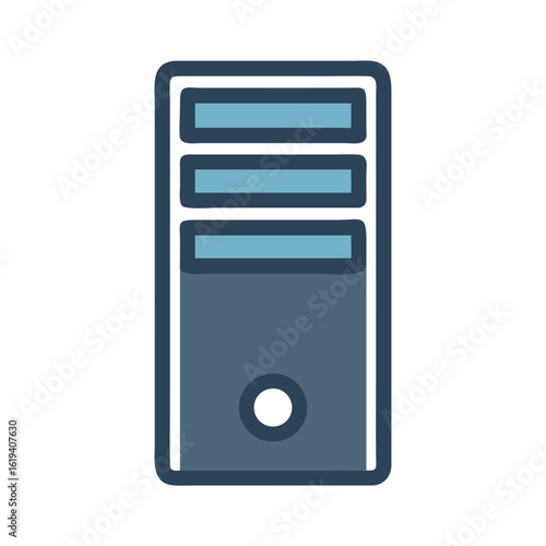 Isolated computer tower illustration with three light blue compartments