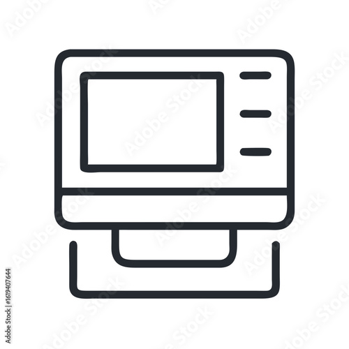 Simple outlined dark ATM machine on solid black backdrop
