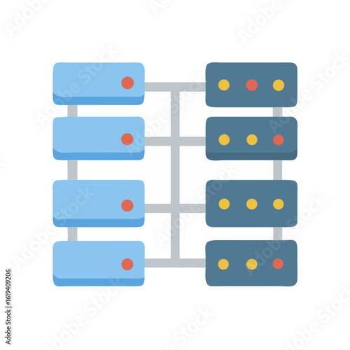 Stylized server rack illustration with simplified flat design elements