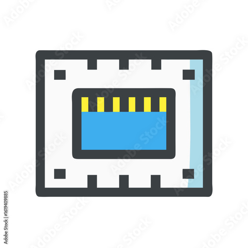 Stylized microprocessor chip illustration on black background for technology use