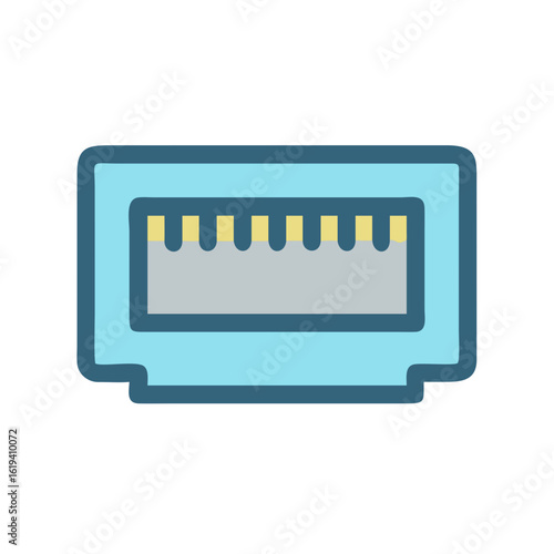 Illustrated network cable jack symbol isolated on black background
