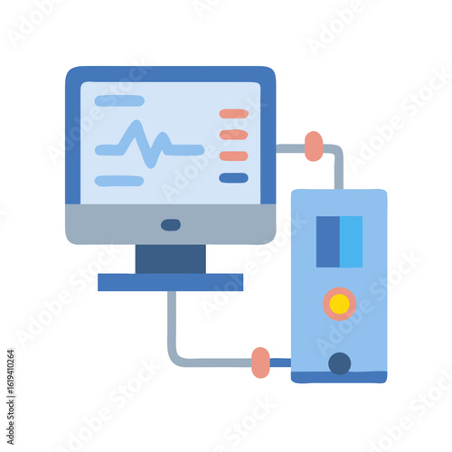 Medical monitor displays vital signs connected to testing device