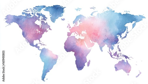 Watercolor world map, pastel hues