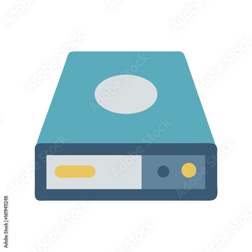 Minimalist server illustration against black background, light blue and navy