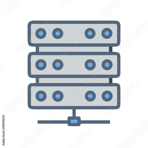 Isolated server rack icon on black background, flat design