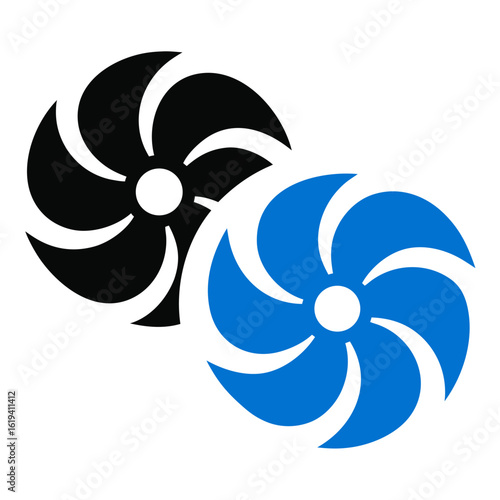 2 air cooler fan black and blue vector on white background.