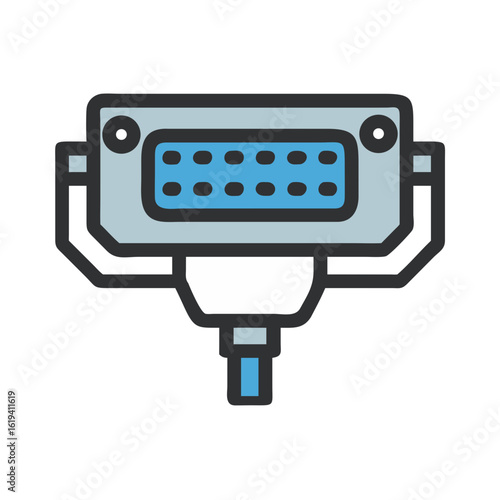Stylized illustration of a VGA connector on black background