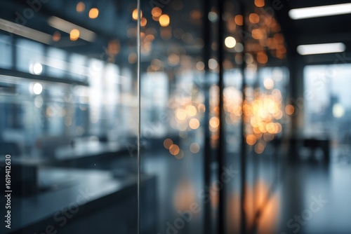 Blurry office interior view through glass (2)