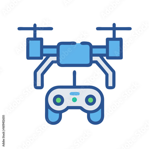 Blue Drone and Controller Icon on Black Background Vector