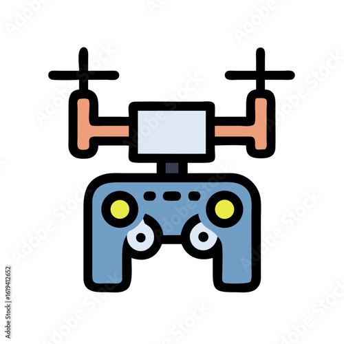Flat design drone and controller isolated on black backdrop