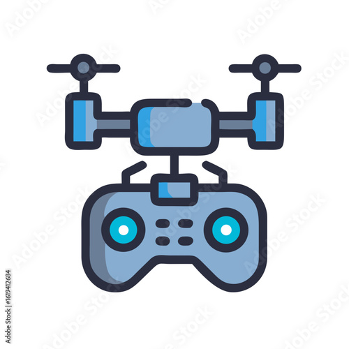 Drone and controller icon with digital technology concept