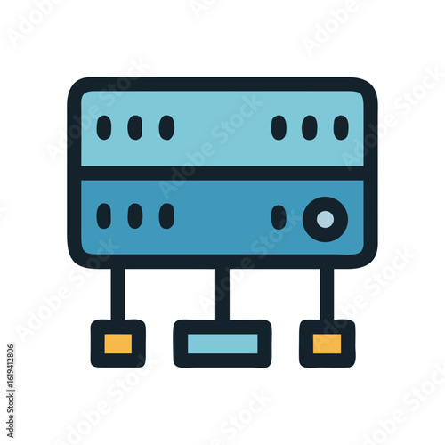 Server rack vector icon with connection in outline style