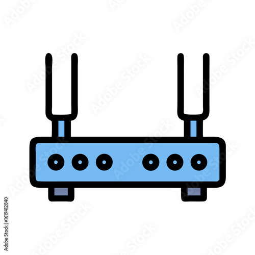 Flat vector graphic of blue router on black background