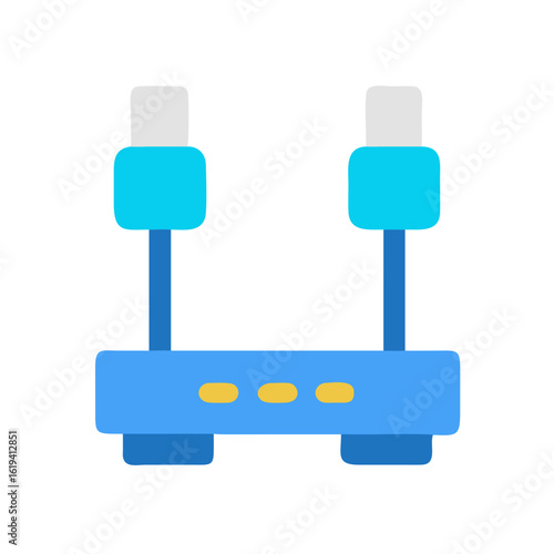 Blue internet router with cables flat design icon