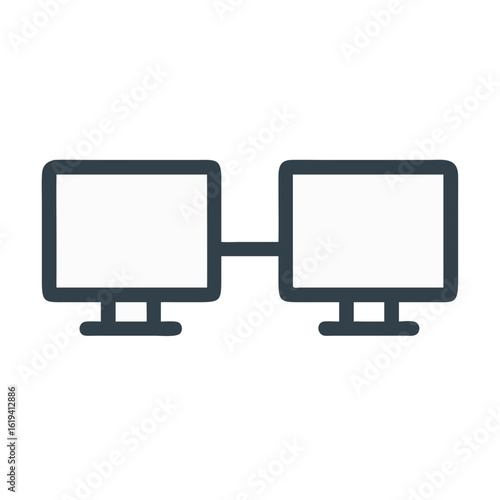 Dual monitor setup icon connected displays on black background
