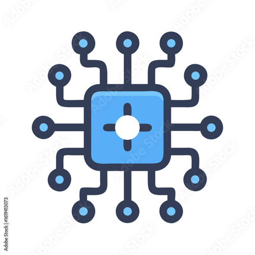 Minimalist chip icon representing computer network connection and technology