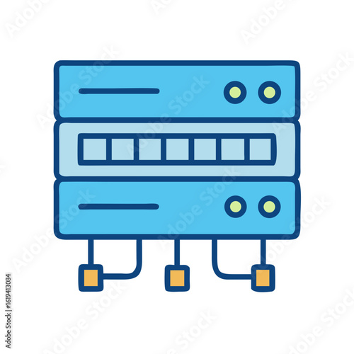 Stylized flat illustration of server hardware on black background
