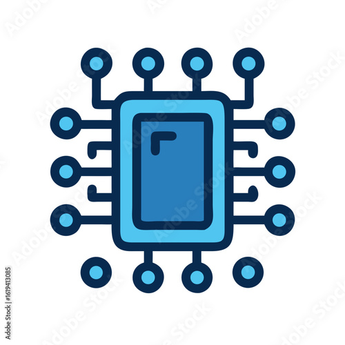 Blue electronic circuit board icon on black background