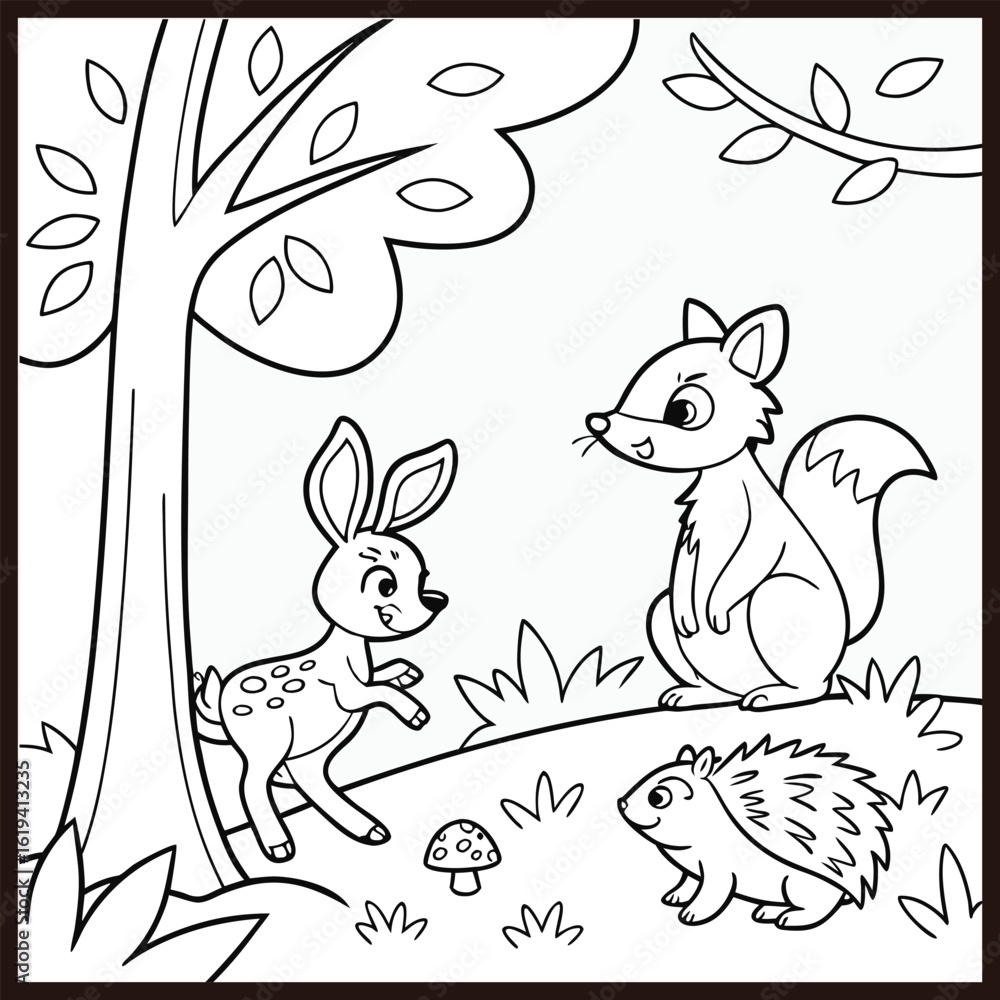 Fototapeta premium Coloring page outline of cute deer