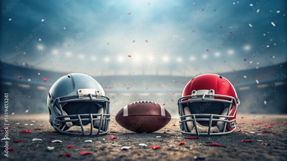 custom made wallpaper toronto digitalTwo football helmets and ball on field under stadium lights