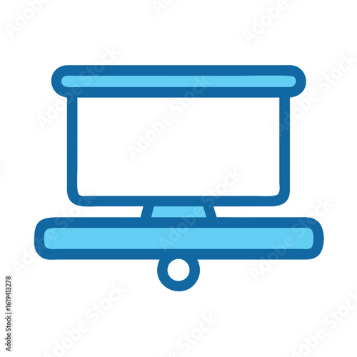 Blue computer monitor illustration on black background minimalist style