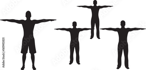 Four Black Silhouettes of Men in T- Pose on White Background male person