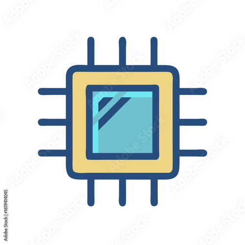 Stylized computer chip on black background depicts modern technology