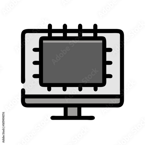 Stylized computer monitor icon illustration on black background