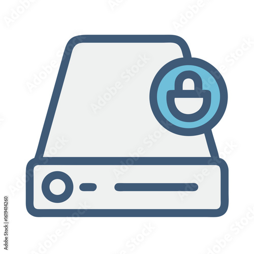 Encrypted hard drive icon, data protection and security concept