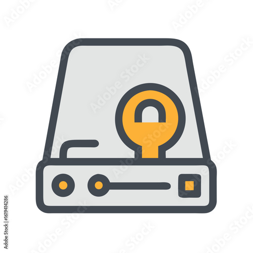 Stylized gray and orange turntable icon on black background