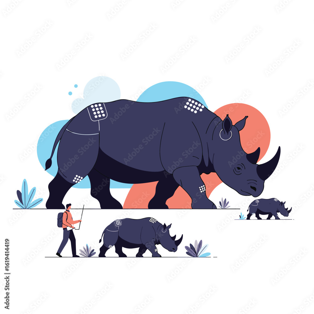 Fototapeta premium Illustrative scene capturing the majesty of rhinoceros family on an african safari adventure