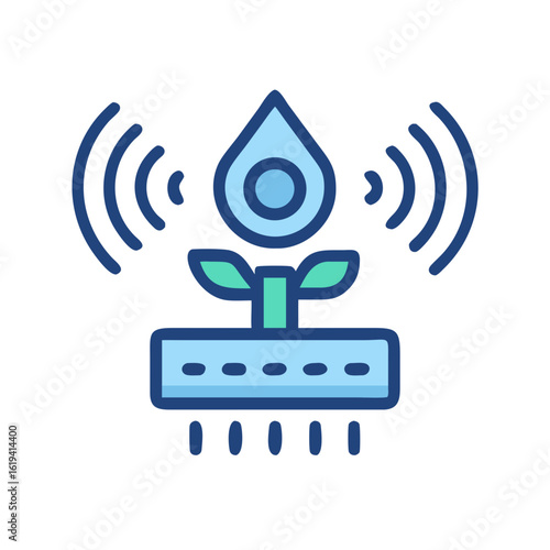 Smart agriculture graphic depicting water and plant growth signals