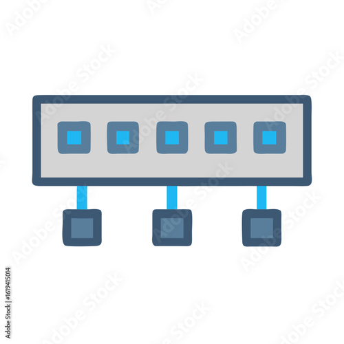 Stylized server rack illustration on a black background