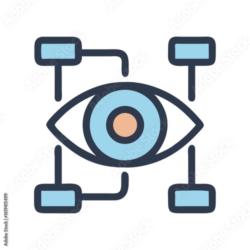 Eye symbol connected to data points on black background