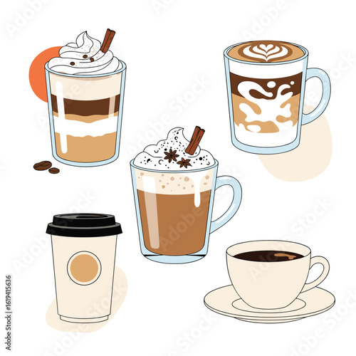 A collection of delightful coffee beverages showcasing various styles and preparations for your enjoyment